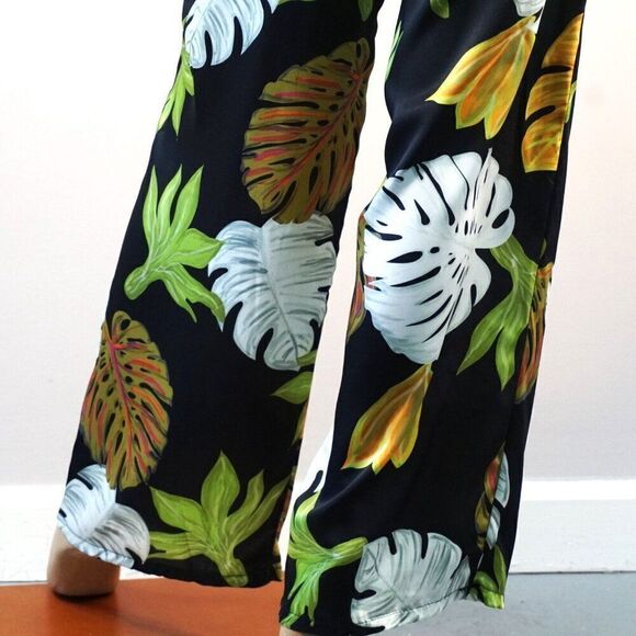 Tropical Palm Leaf Print Wide Leg Trousers Altamira Milano Made In Italy Sz M - Picture 3 of 7